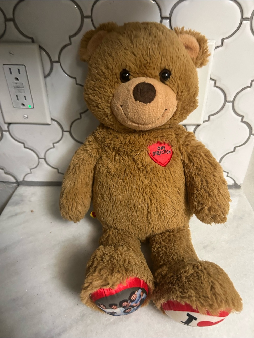 One Direction 1D 2013 Retired Build a Bear 16" Heart Brown Plush Teddy Bear RARE